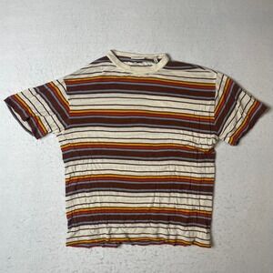 GANT Striped T Shirt Mens Medium Cream Brown Yellow Red Blue Short Sleeve
